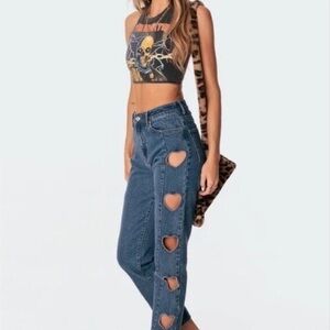 EDIKTED heart cutout denim jeans